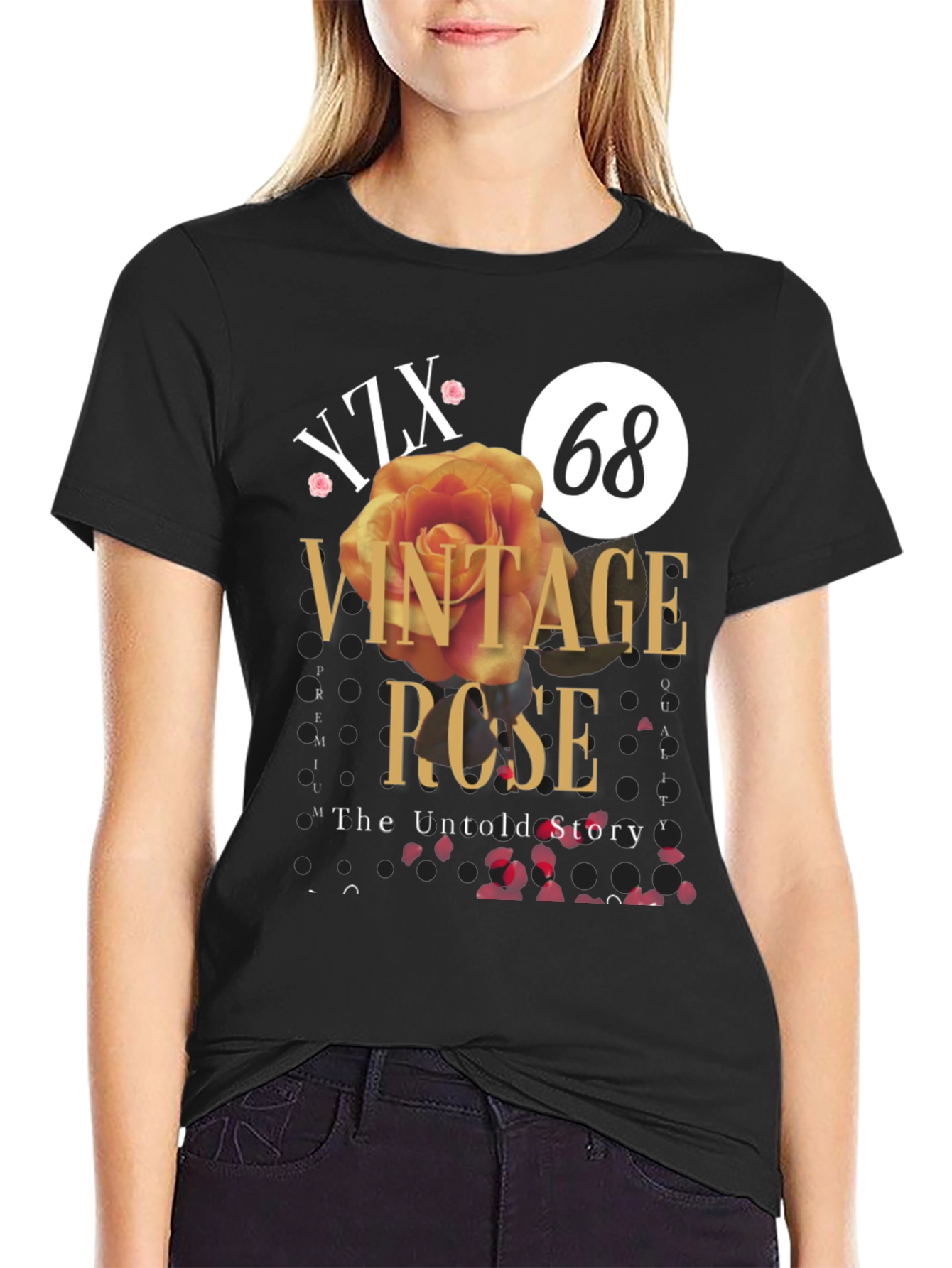 Vintage Rose Graphic Tee - Stylish Unisex Black T-Shirt