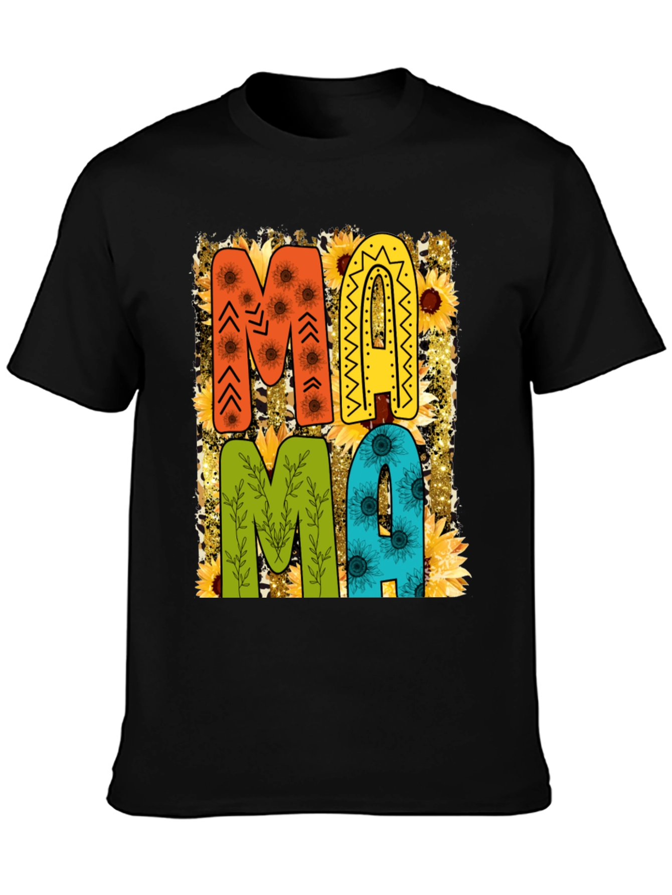 Colorful MAMA Sunflower Print T-Shirt