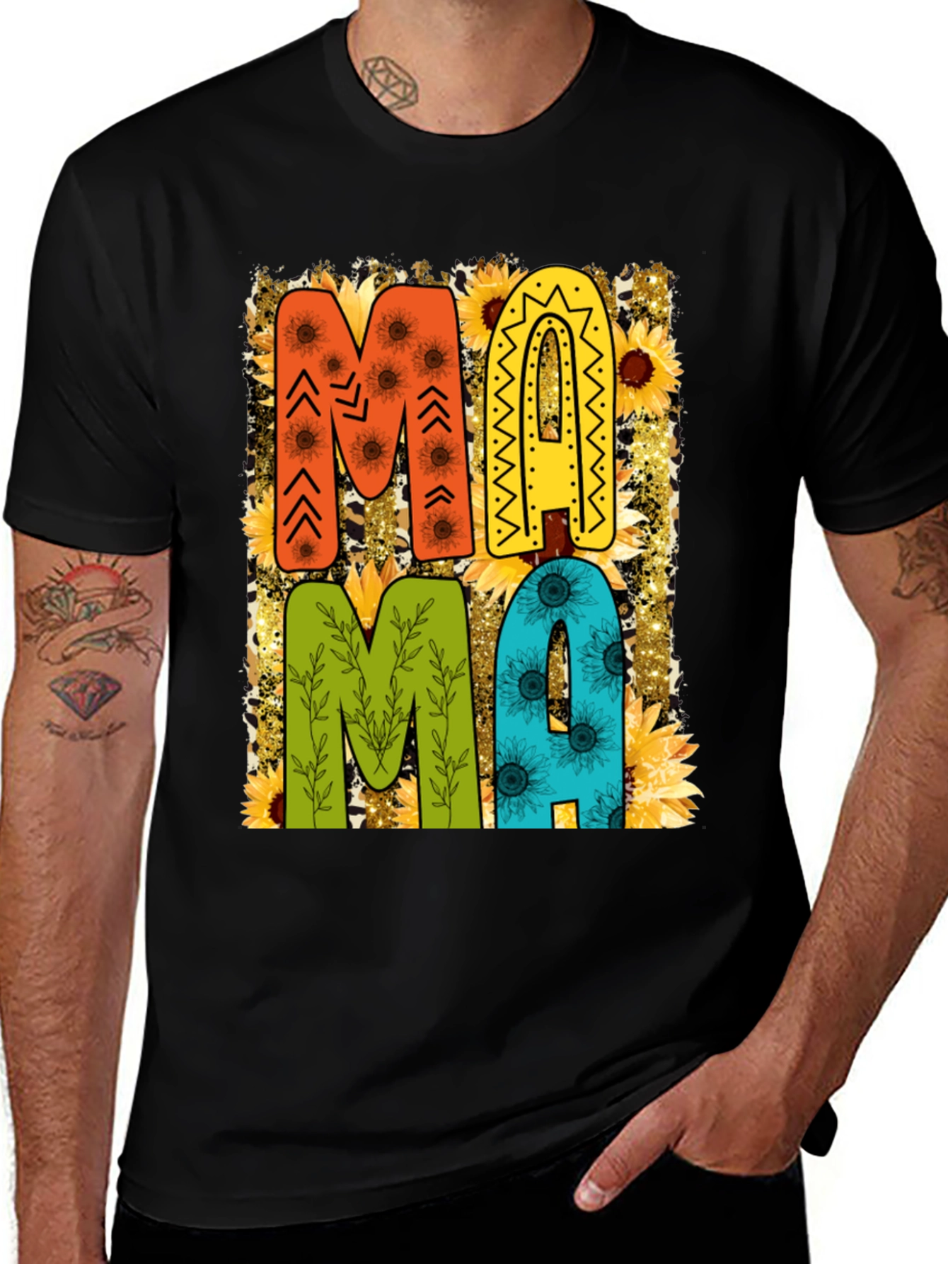 Colorful MAMA Sunflower Print T-Shirt