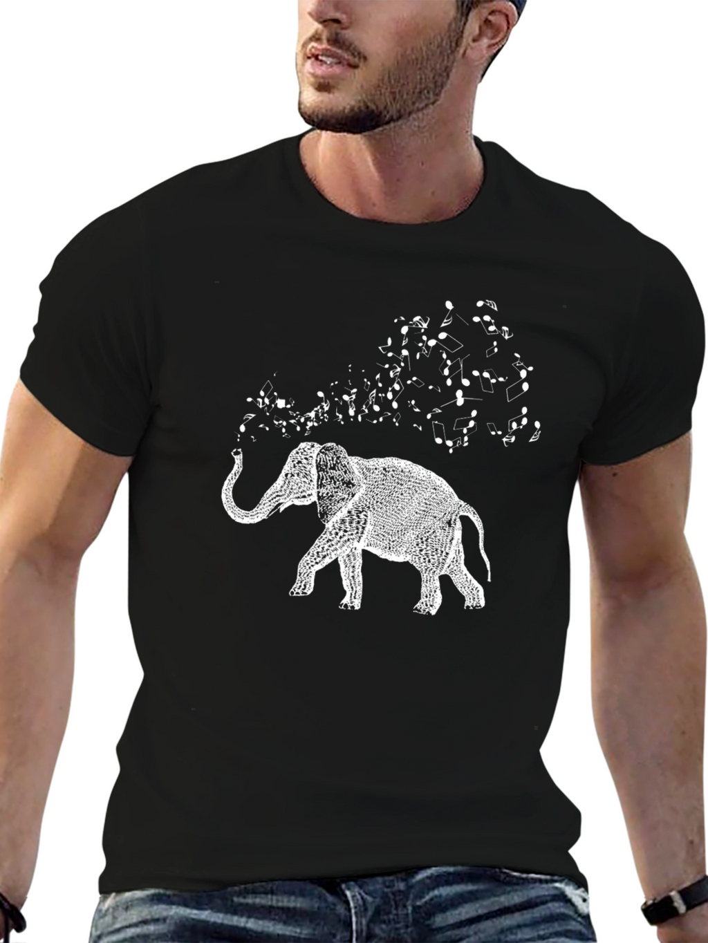 Elephant Music Graphic Tee - Black Cotton T-Shirt