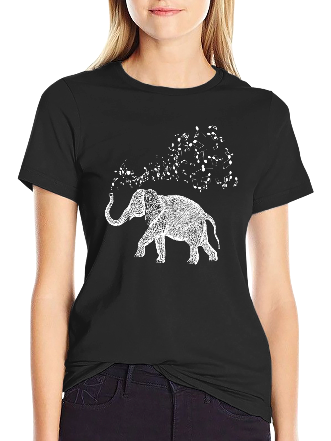Elephant Music Graphic Tee - Black Cotton T-Shirt