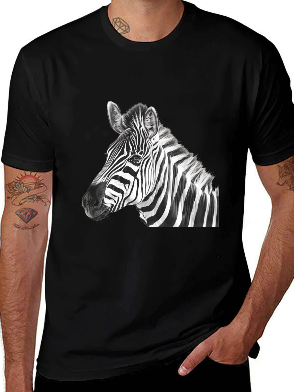 Zebra Graphic Print Mens Black T-Shirt