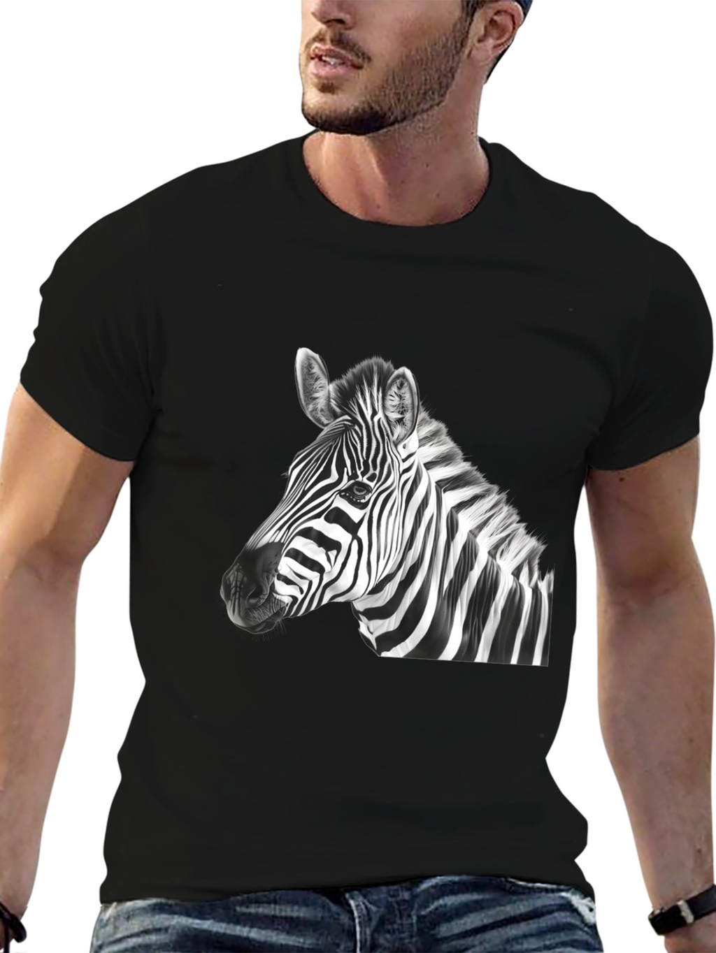 Zebra Graphic Print Mens Black T-Shirt