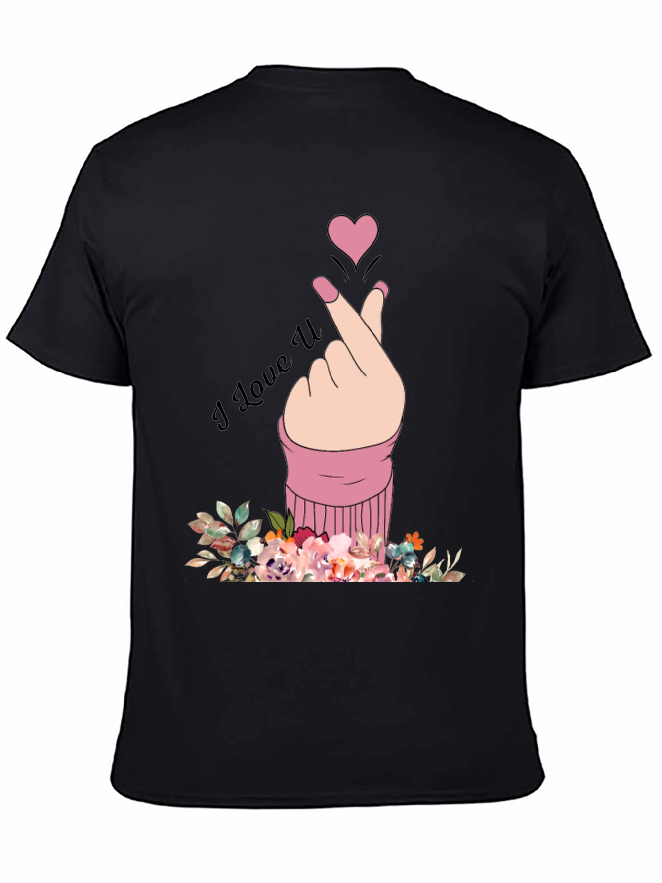 I Love U Hand Heart Graphic Print Mens Black T-Shirt