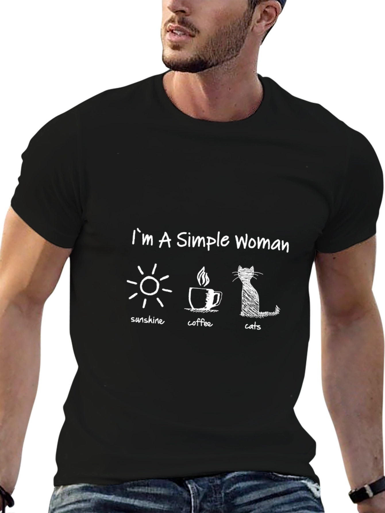 Simple Woman T-Shirt - Sunshine Coffee Cats Graphic Tee