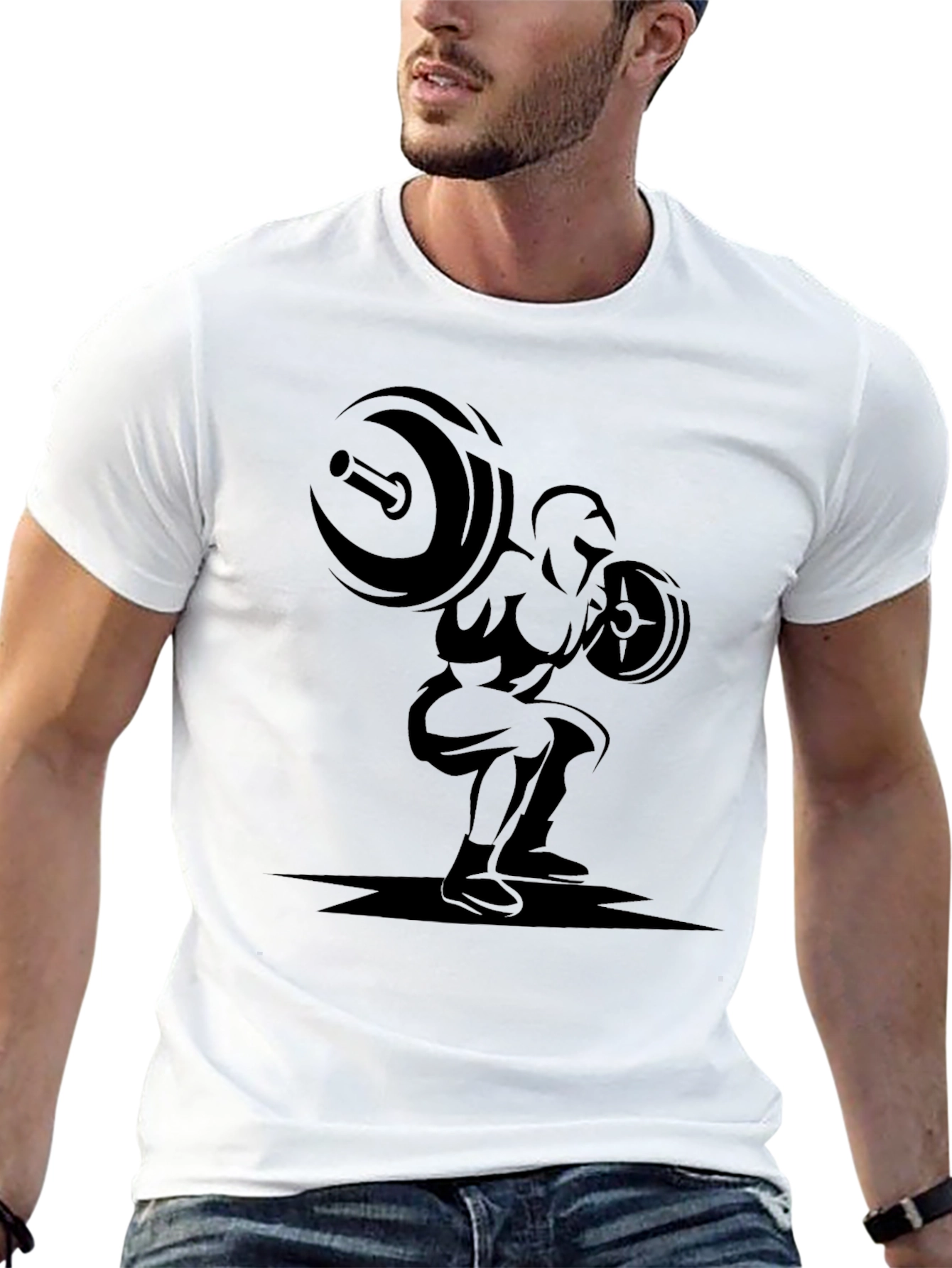 Mens Black Graphic T-Shirt - Weightlifter Design