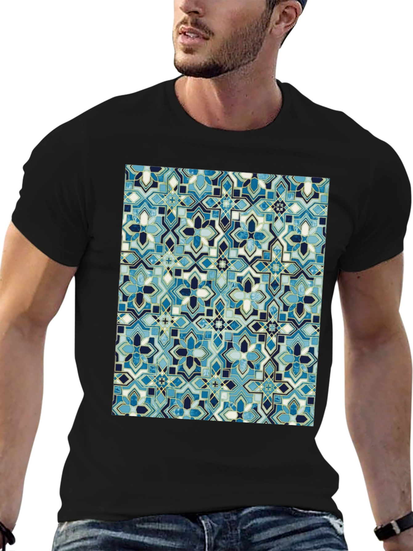 Blue Mosaic Pattern T-Shirt