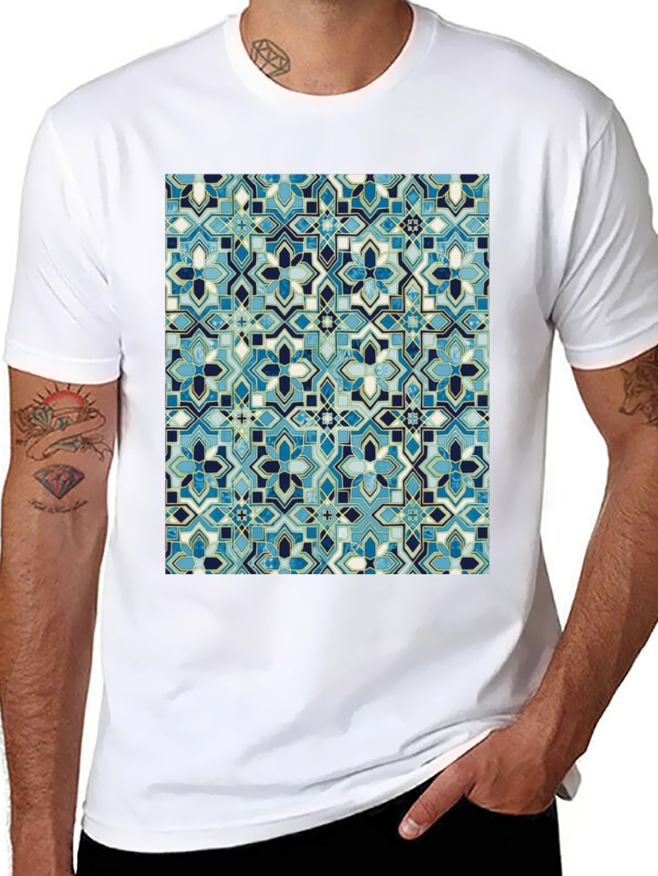 Blue Mosaic Pattern T-Shirt