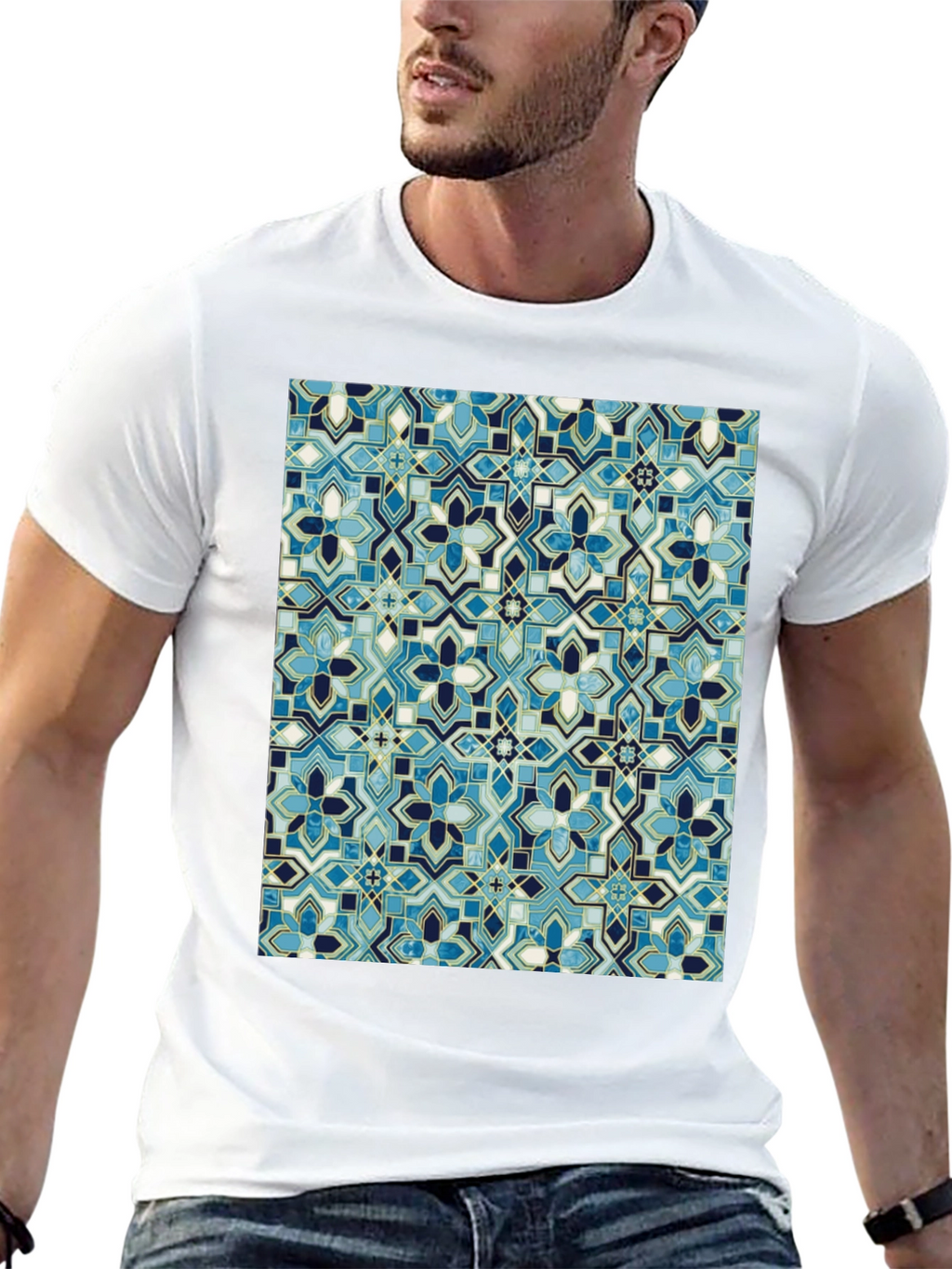 Blue Mosaic Pattern T-Shirt