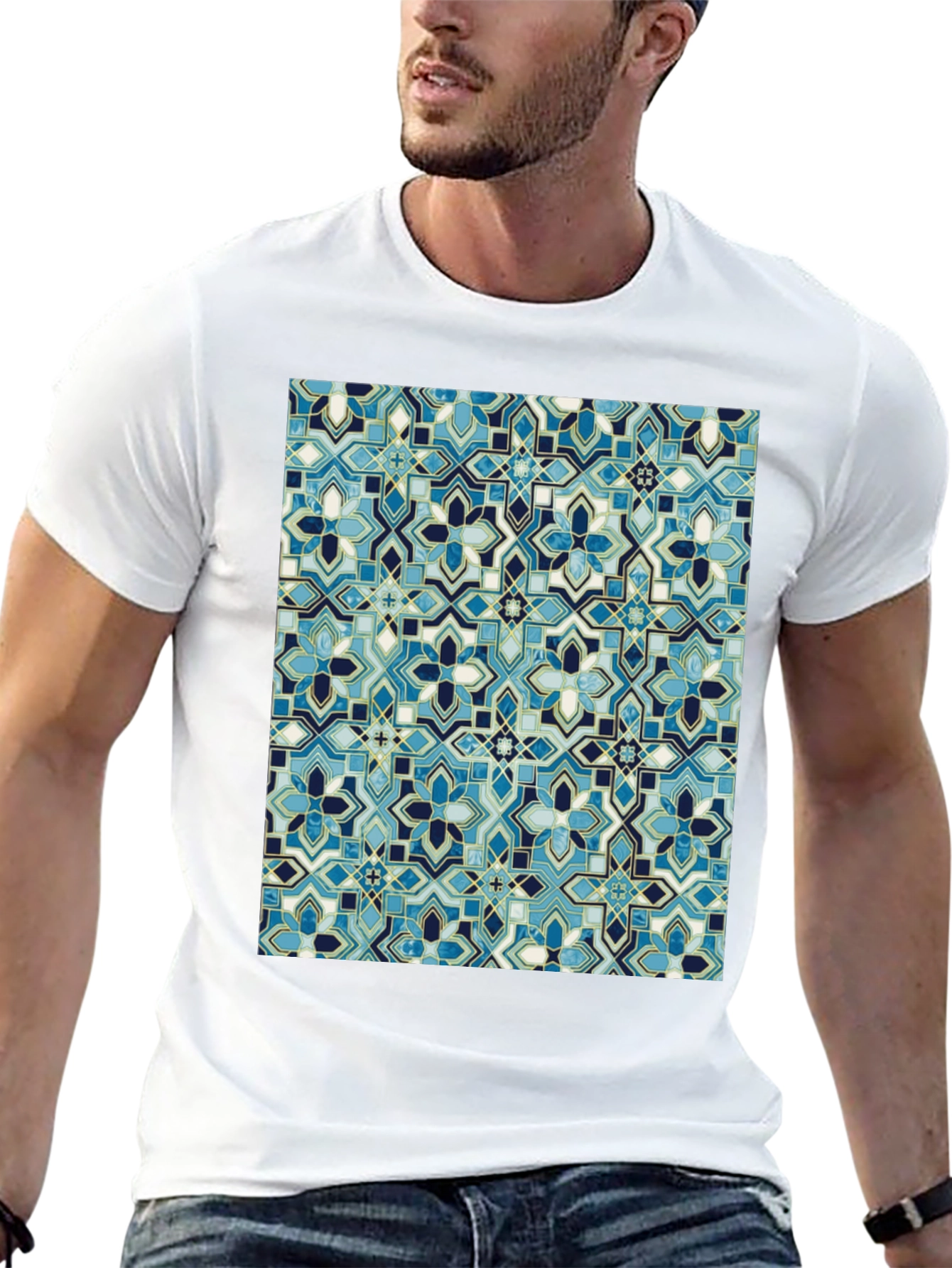 Blue Mosaic Pattern T-Shirt