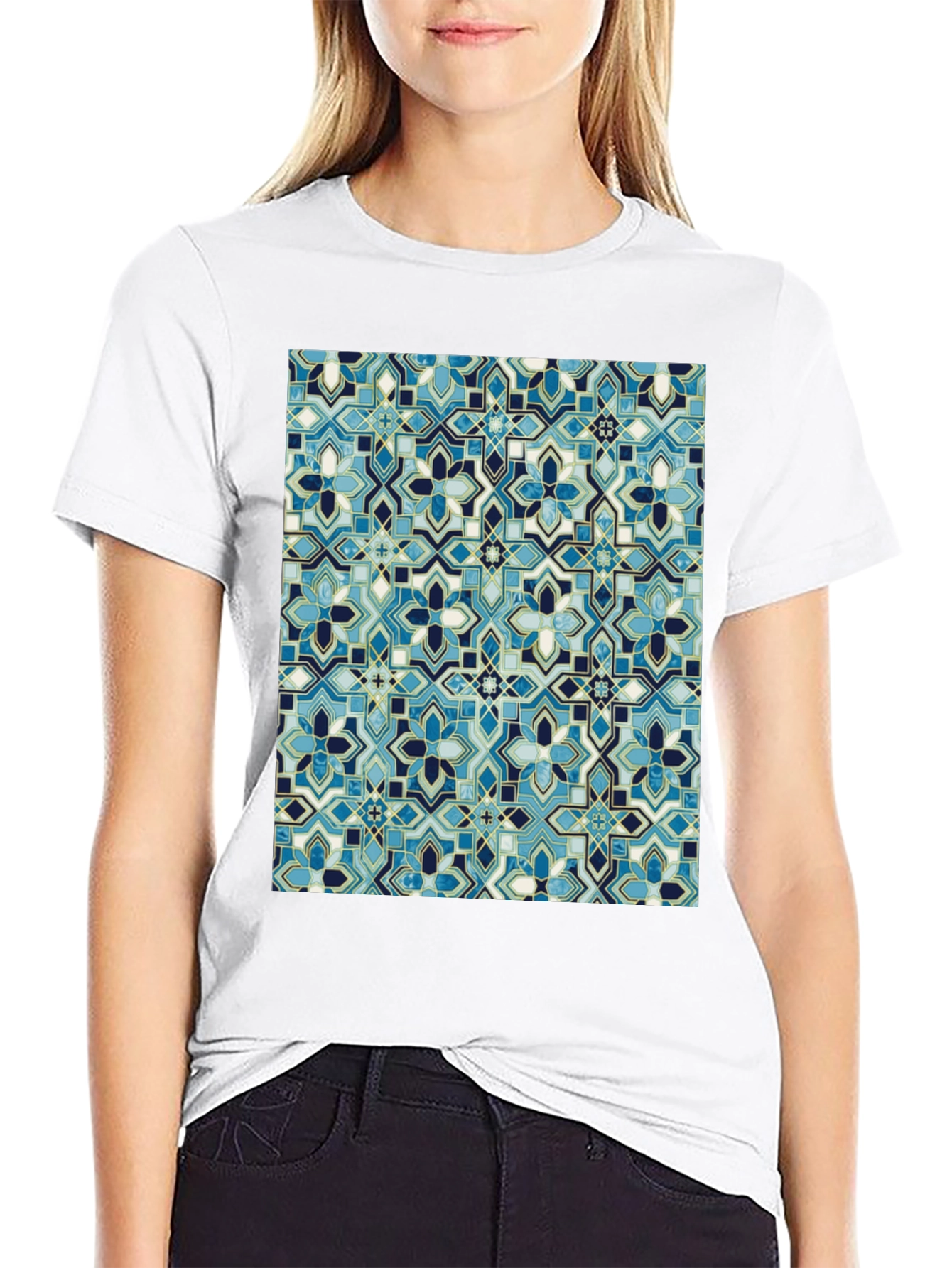 Blue Mosaic Pattern T-Shirt