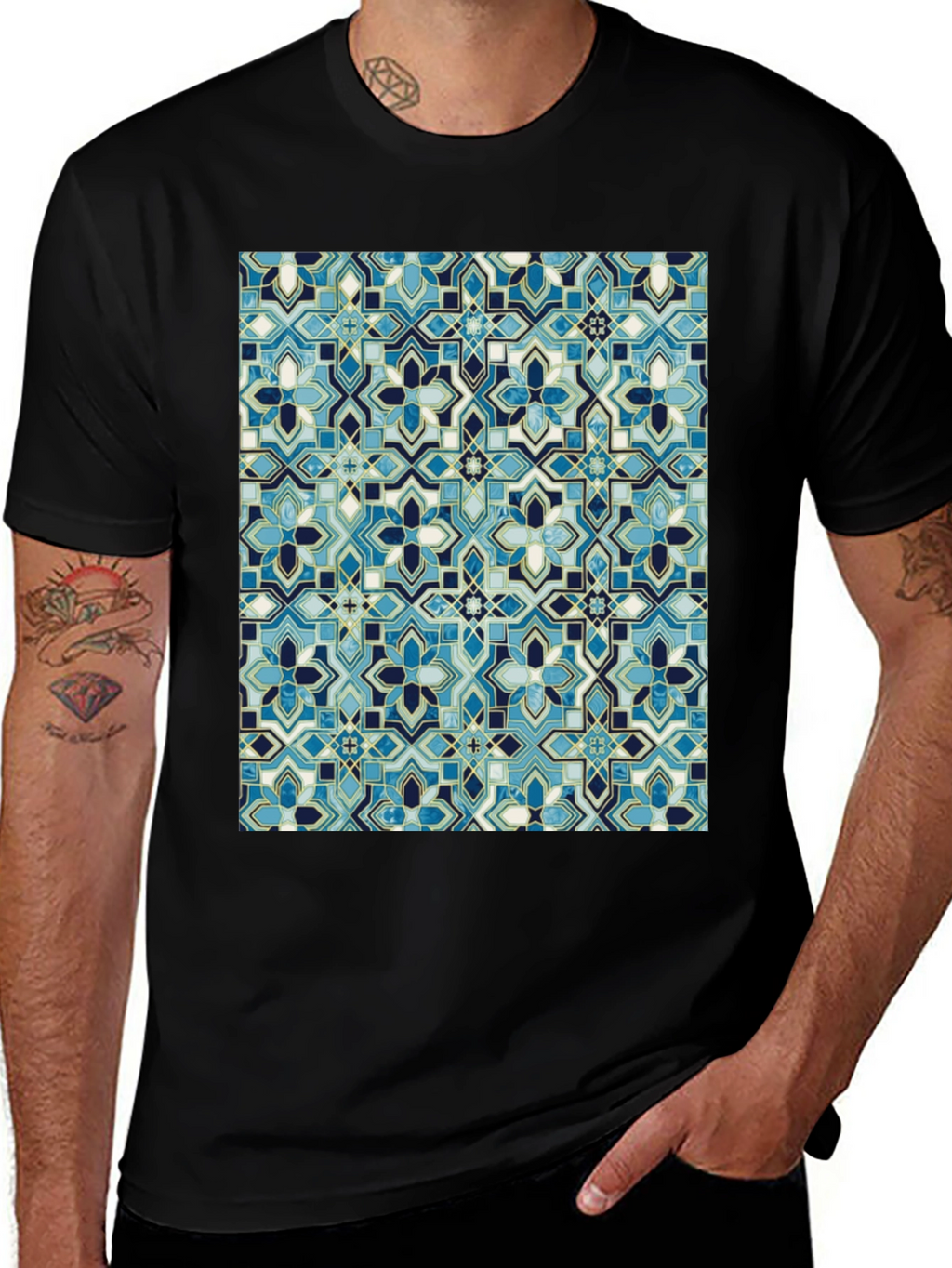 Blue Mosaic Pattern T-Shirt