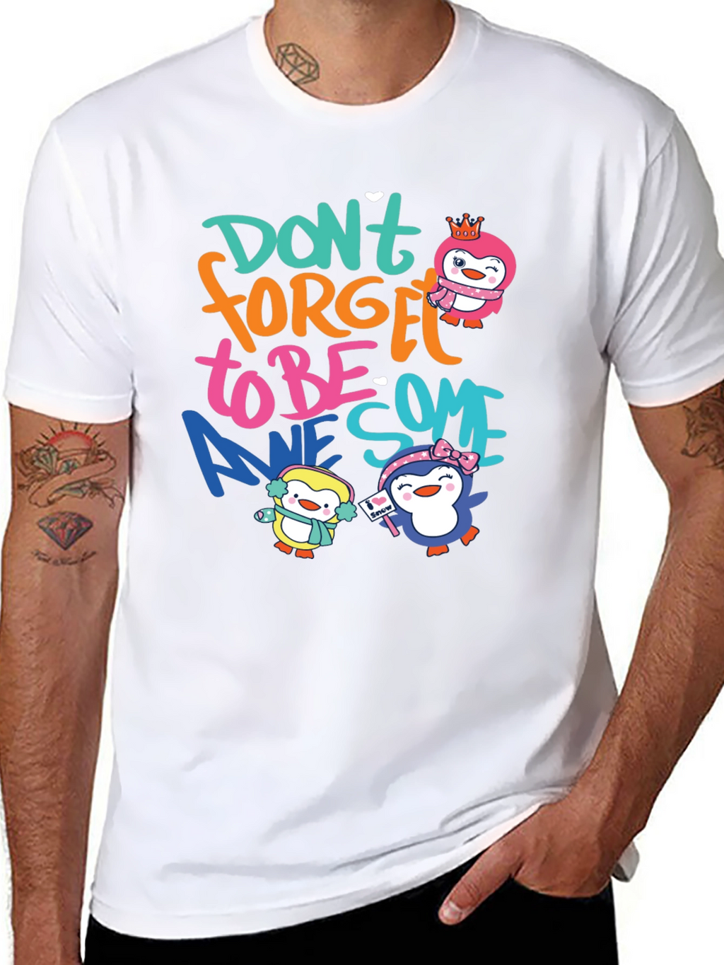 Dont Forget To Be Awesome Penguin Black T-Shirt