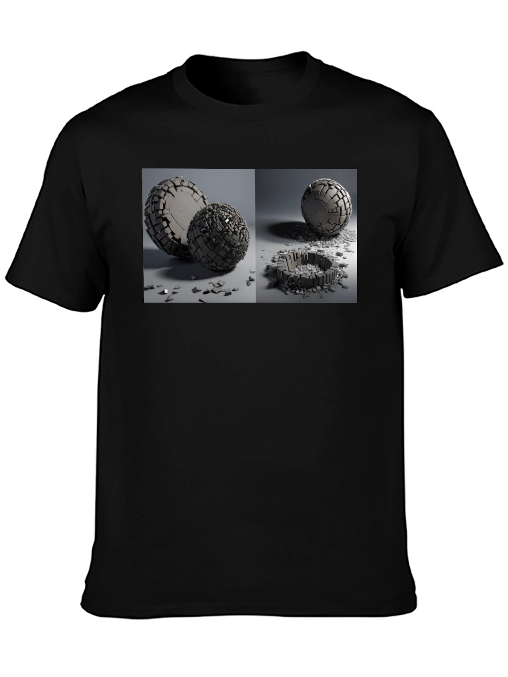 Abstract Shattered Sphere Design Black T-Shirt