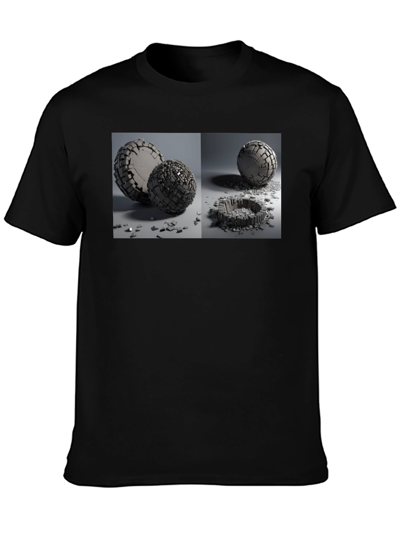Abstract Shattered Sphere Design Black T-Shirt