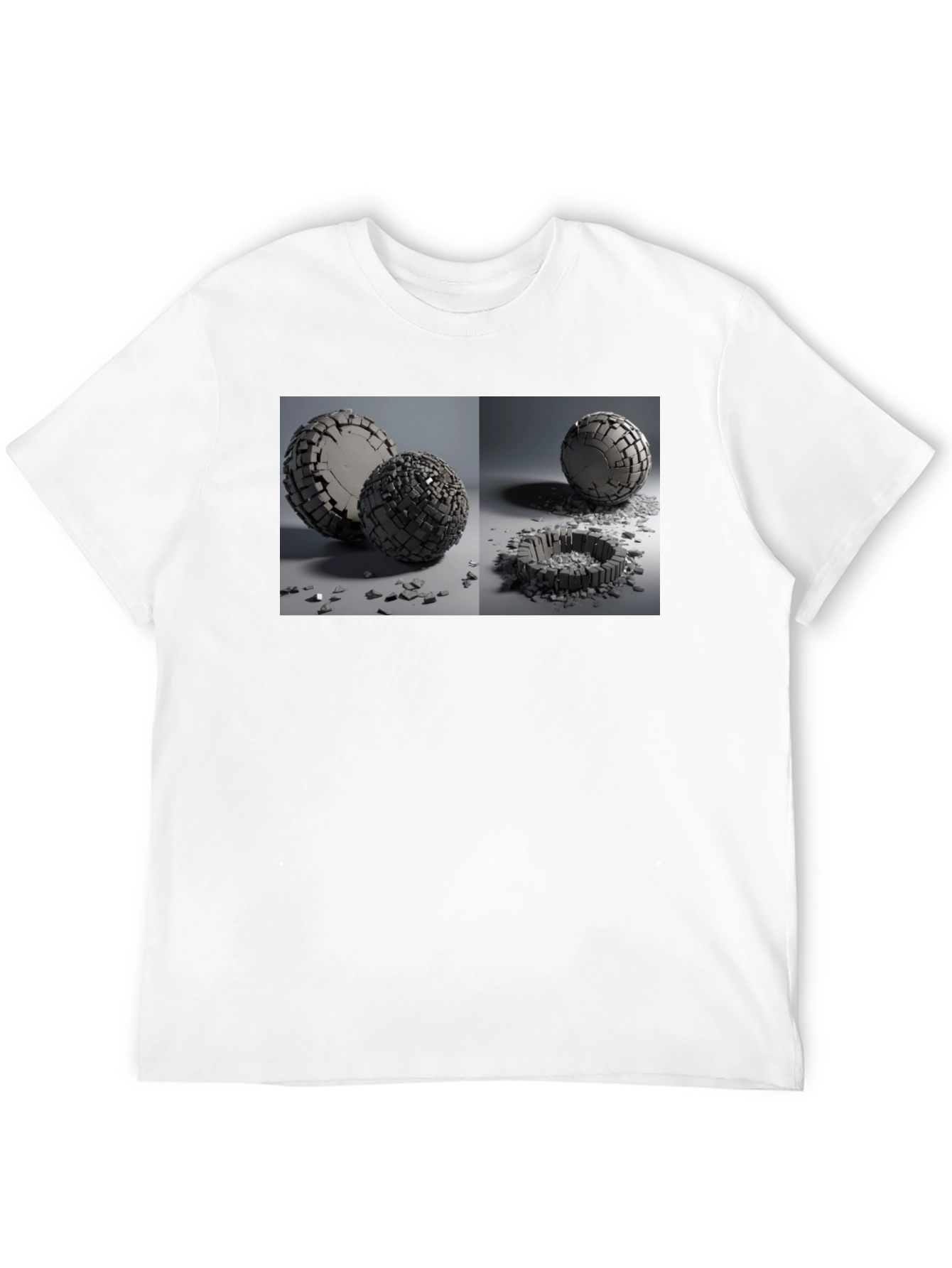 Abstract Shattered Sphere Design Black T-Shirt