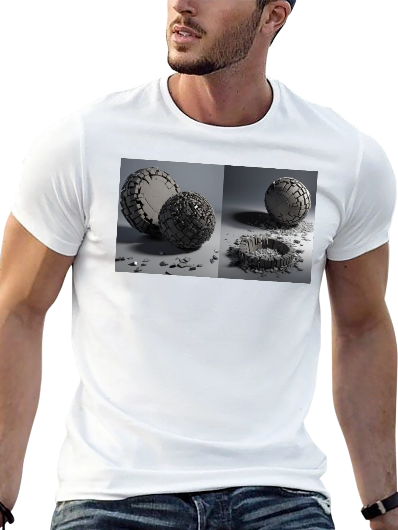 Abstract Shattered Sphere Design Black T-Shirt