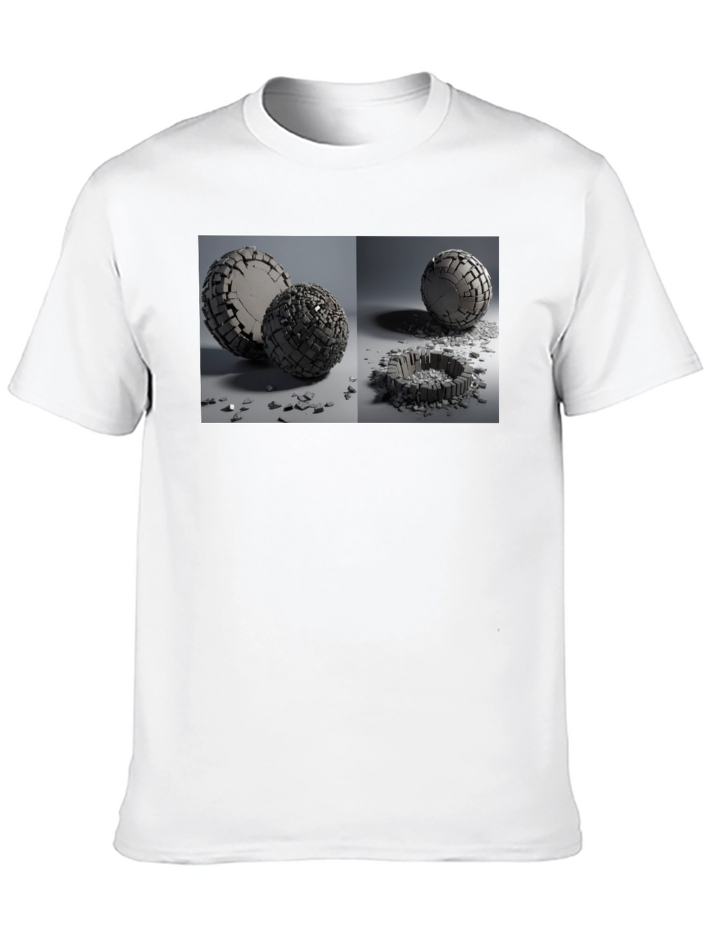 Abstract Shattered Sphere Design Black T-Shirt
