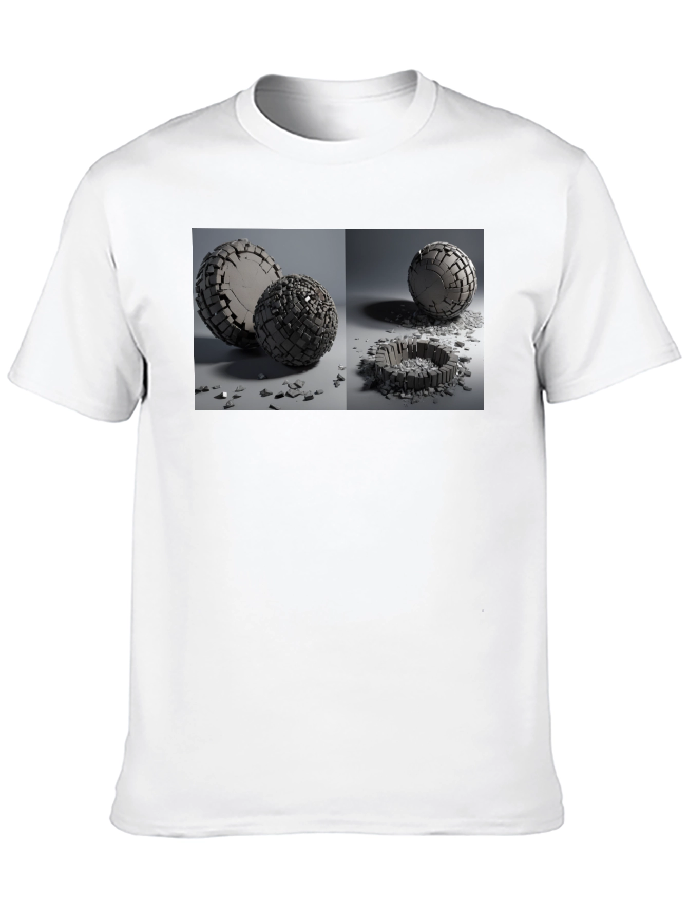 Abstract Shattered Sphere Design Black T-Shirt