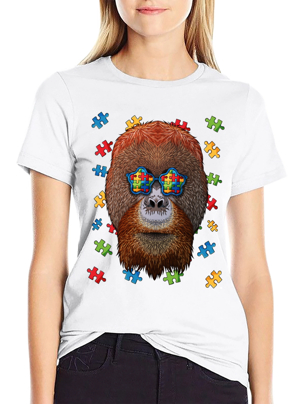 Autism Awareness Orangutan Puzzle Piece T-Shirt