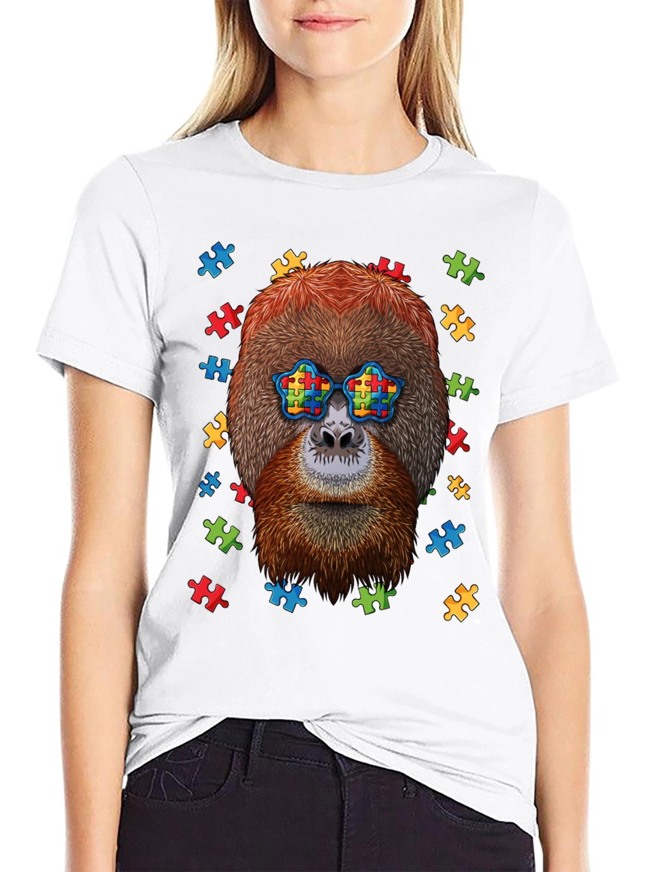 Autism Awareness Orangutan Puzzle Piece T-Shirt