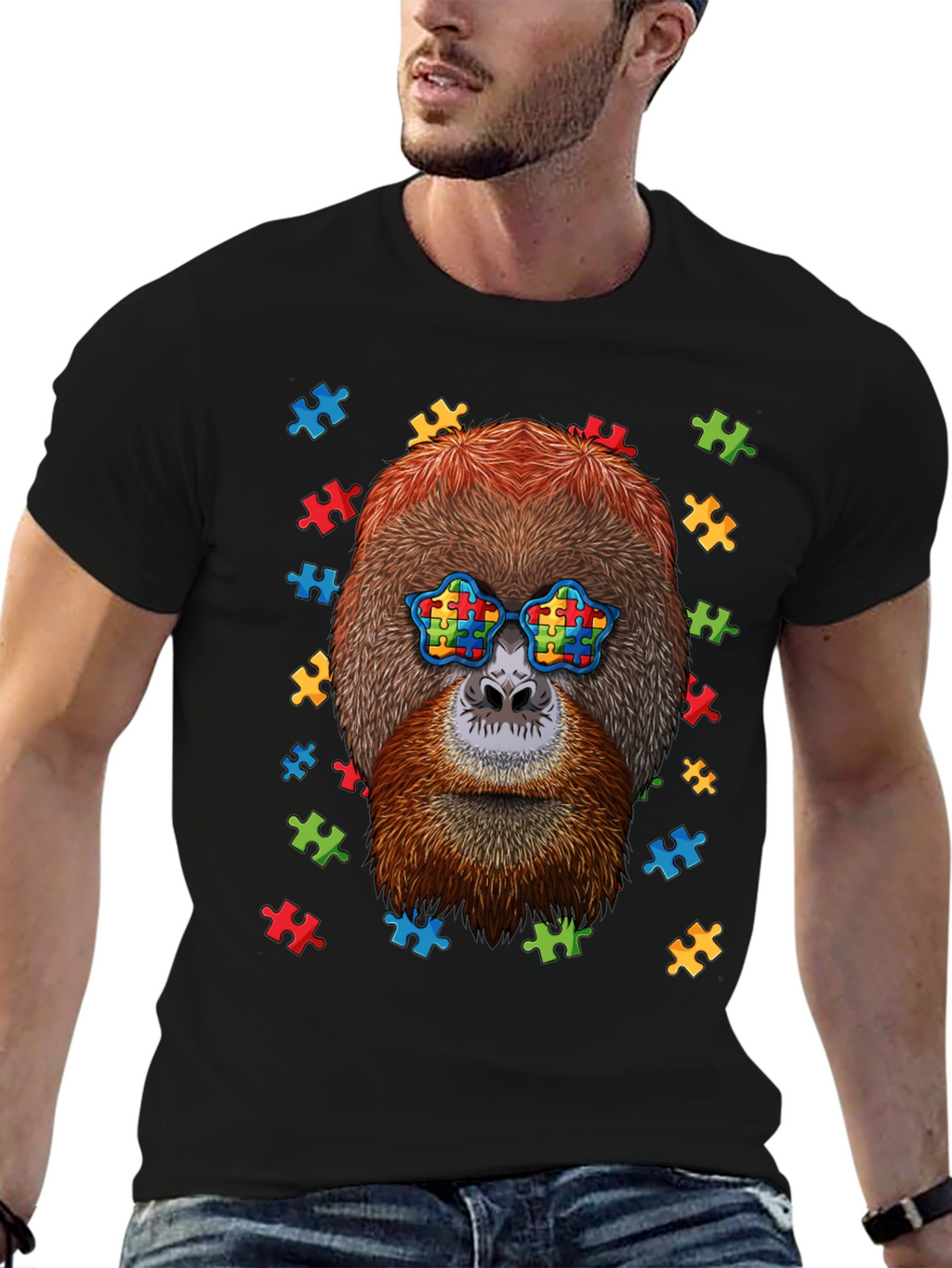 Autism Awareness Orangutan Puzzle Piece T-Shirt