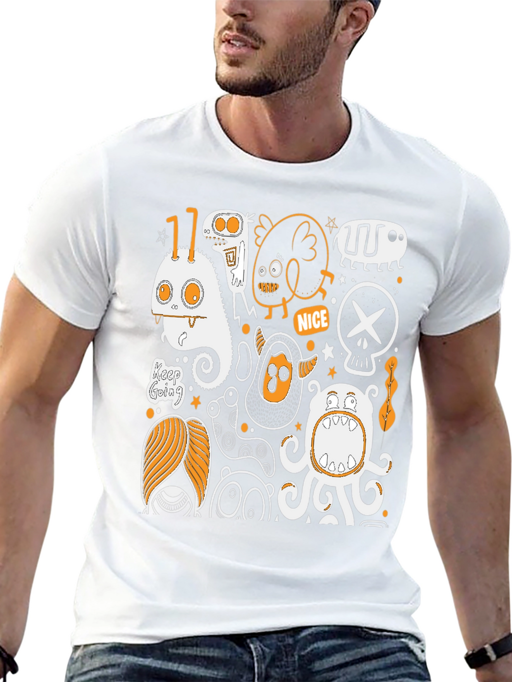 Monster Doodle Graphic Tee - Black Cotton T-Shirt