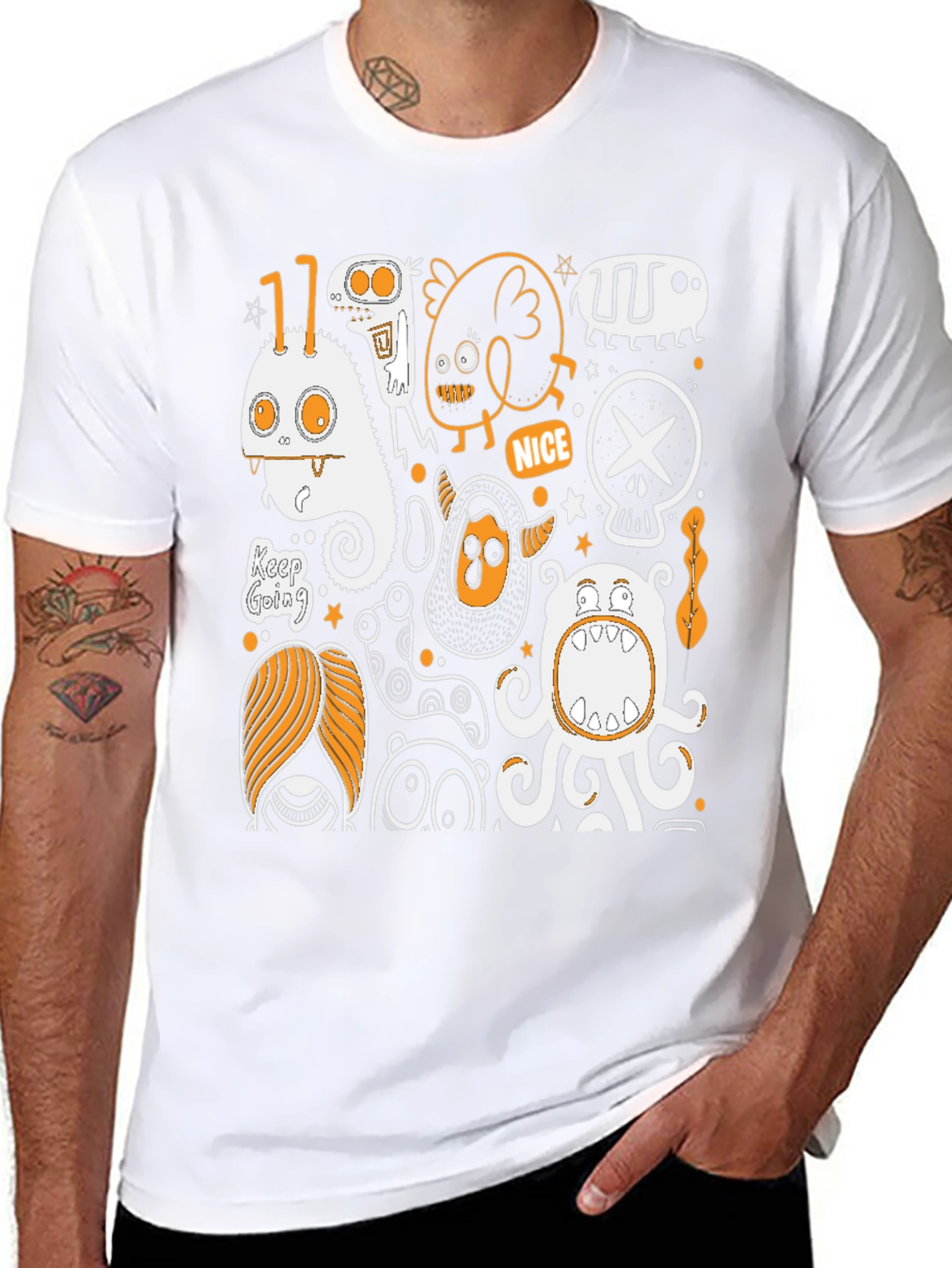 Monster Doodle Graphic Tee - Black Cotton T-Shirt