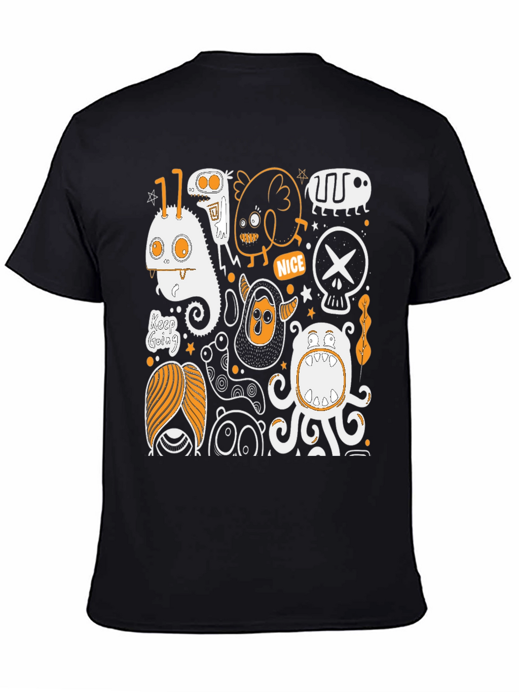 Monster Doodle Graphic Tee - Black Cotton T-Shirt