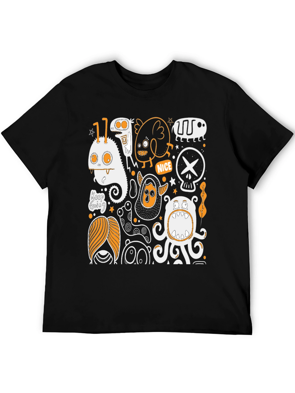 Monster Doodle Graphic Tee - Black Cotton T-Shirt