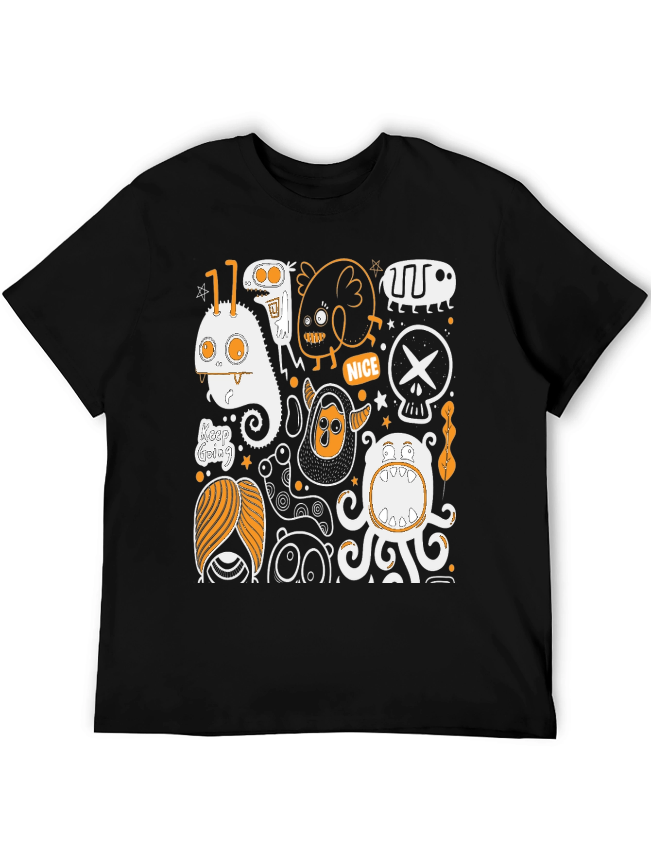 Monster Doodle Graphic Tee - Black Cotton T-Shirt