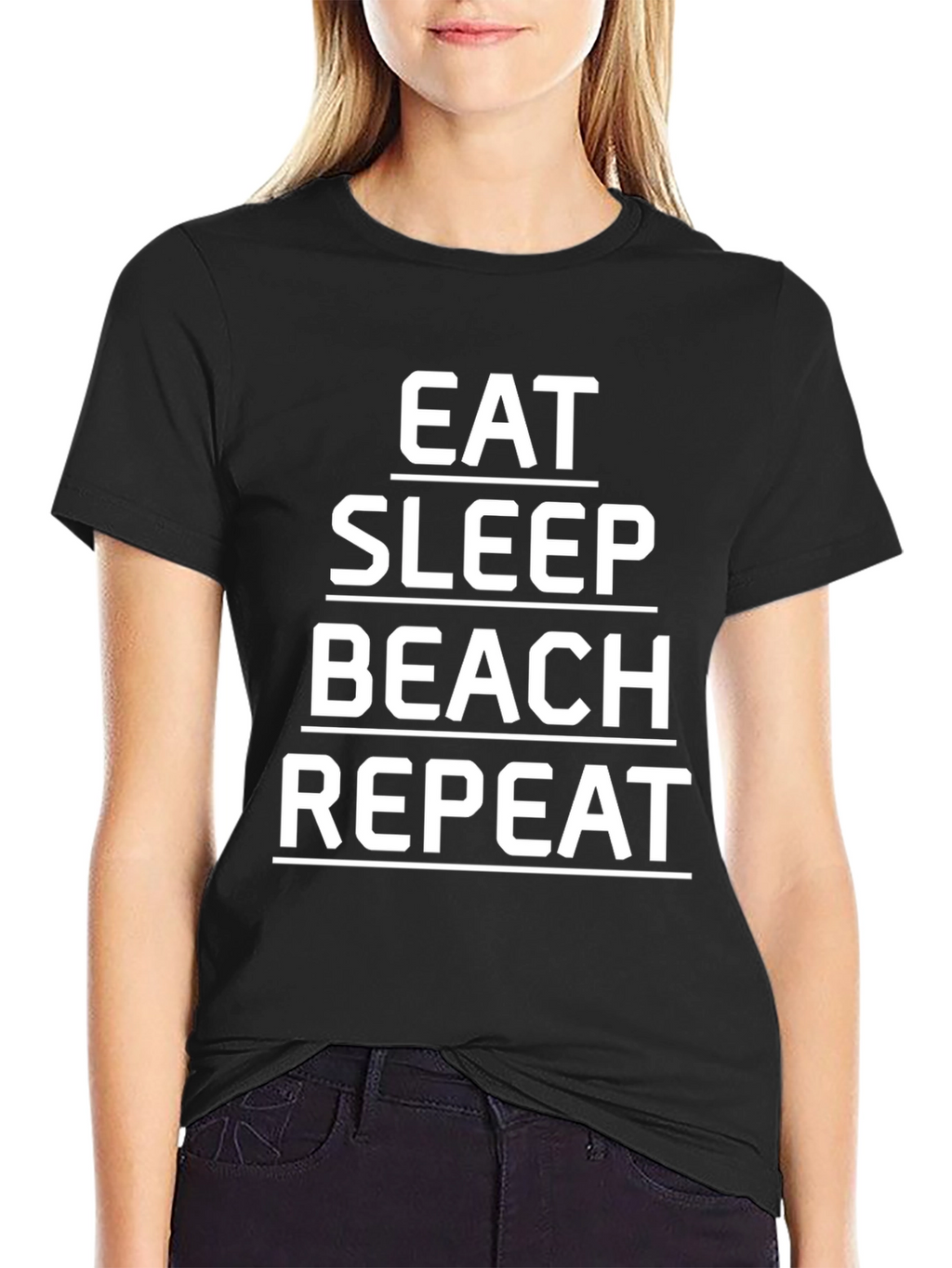Eat Sleep Beach Repeat Black Graphic Tee