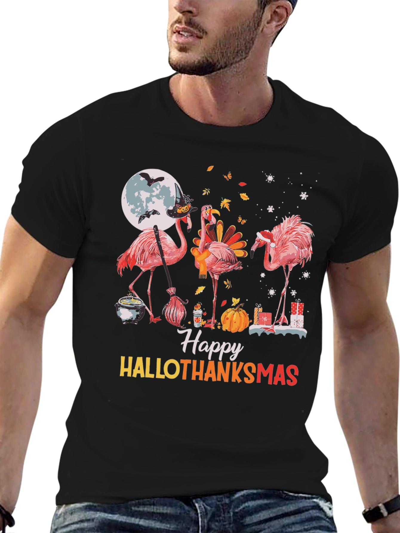Happy Hallothanksmas Flamingo Graphic Tee