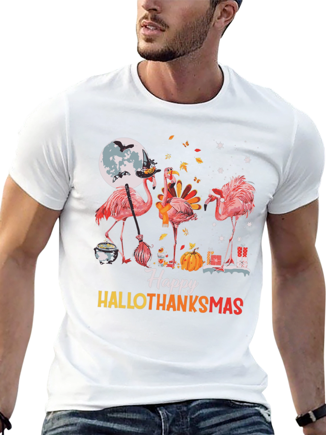 Happy Hallothanksmas Flamingo Graphic Tee