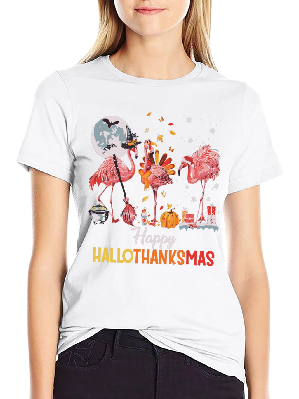 Happy Hallothanksmas Flamingo Graphic Tee