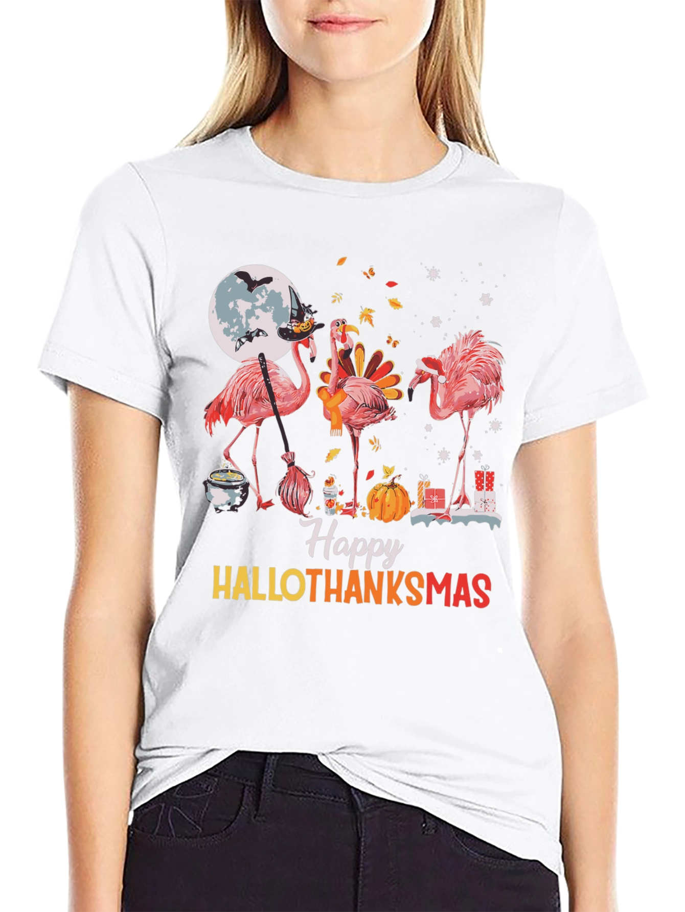 Happy Hallothanksmas Flamingo Graphic Tee