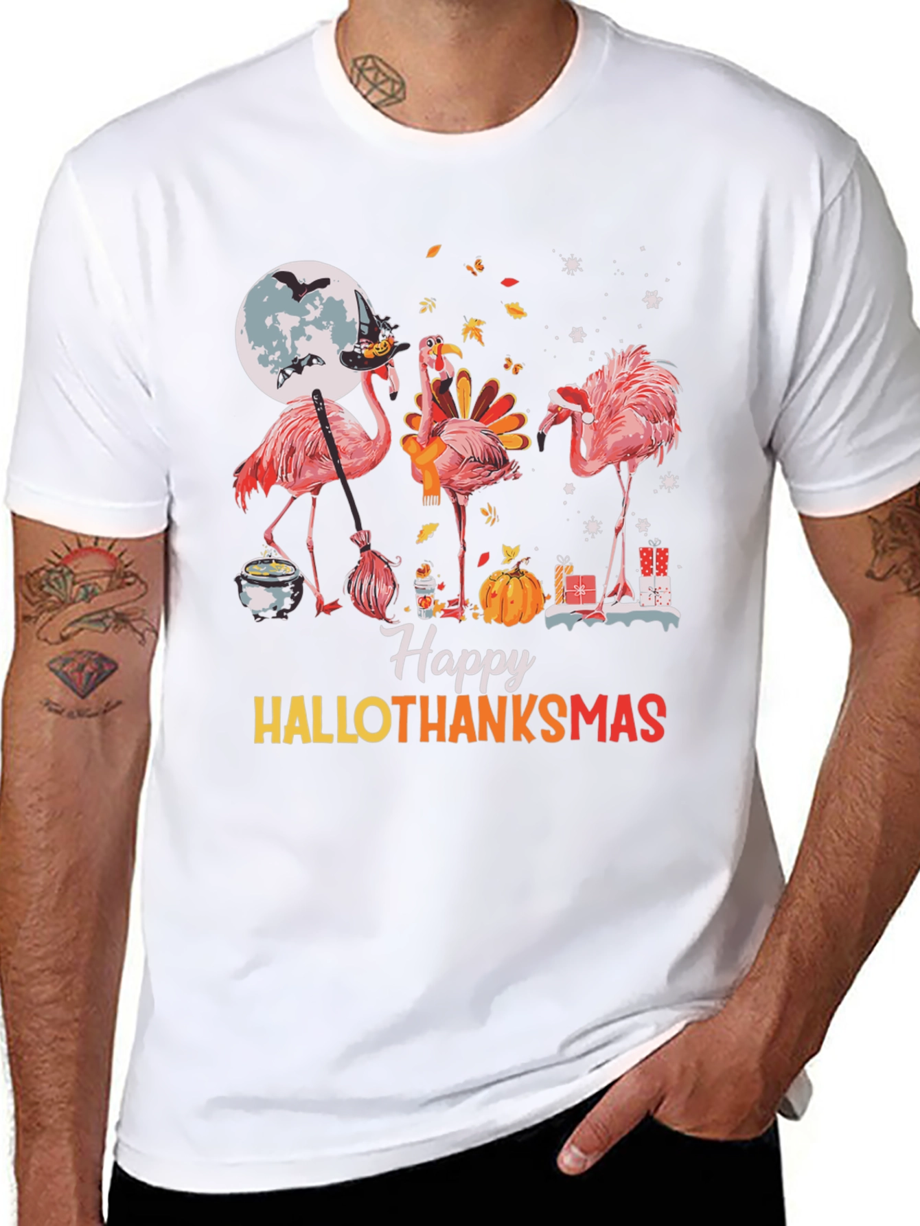 Happy Hallothanksmas Flamingo Graphic Tee