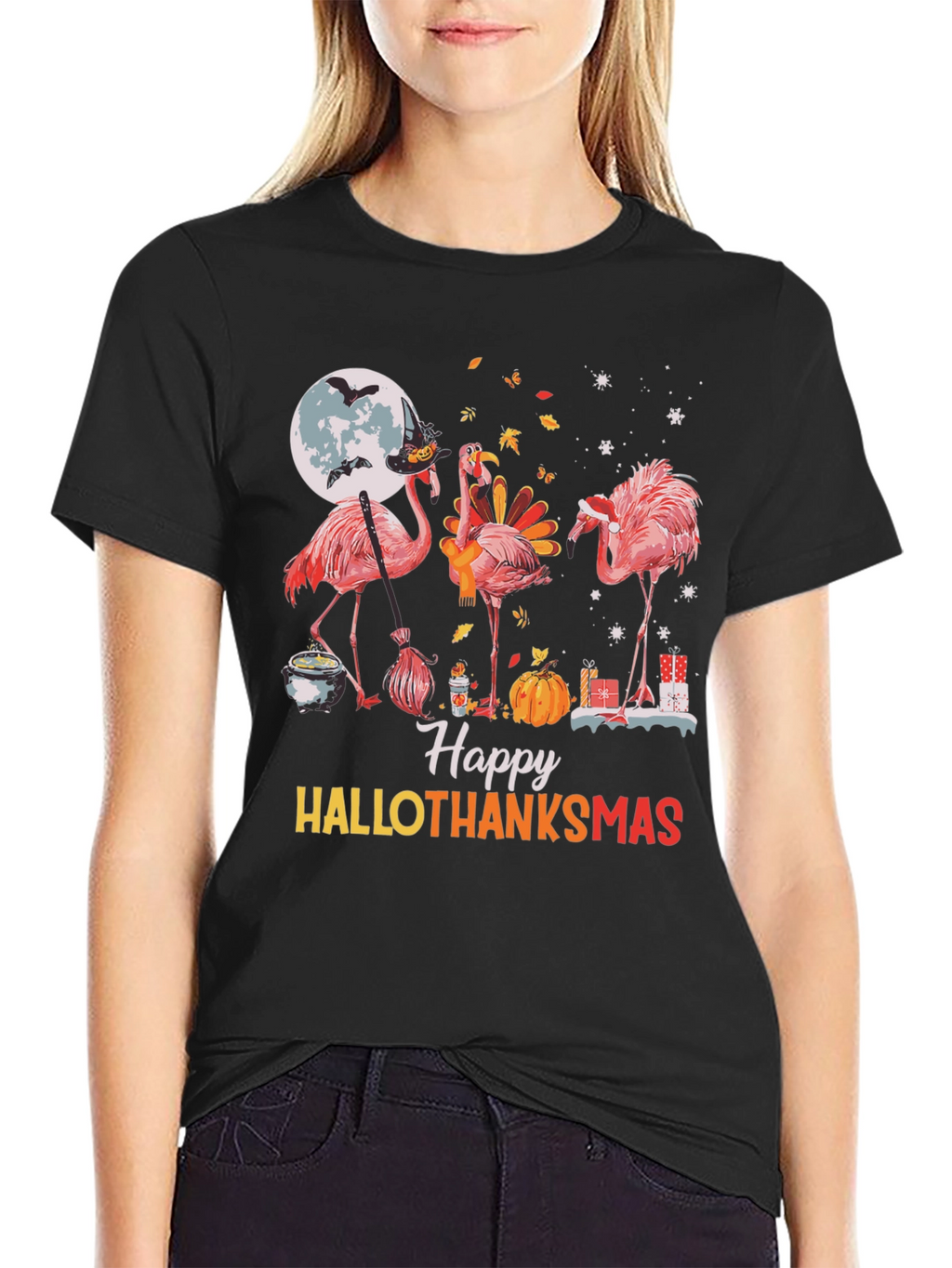 Happy Hallothanksmas Flamingo Graphic Tee