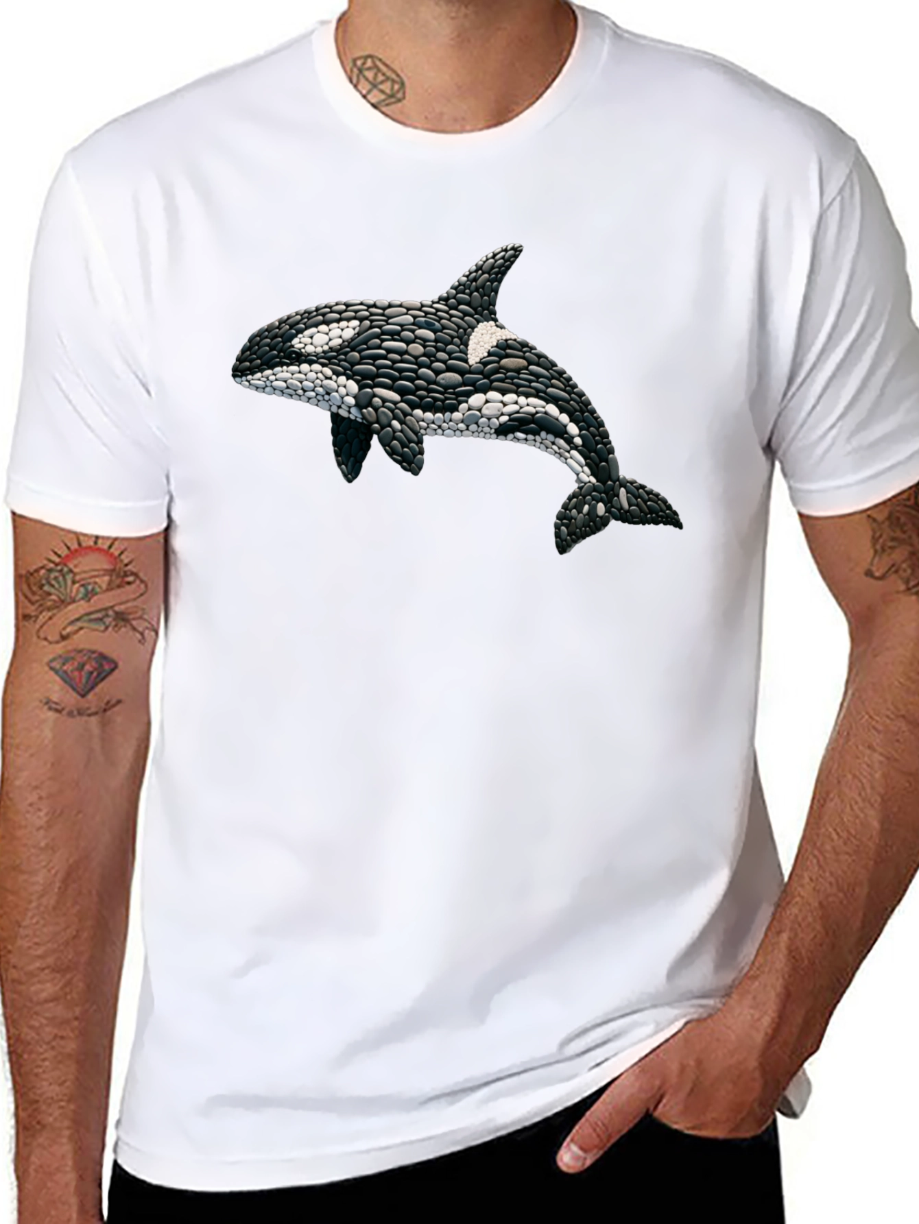 Orca Pebble Art Black T-Shirt