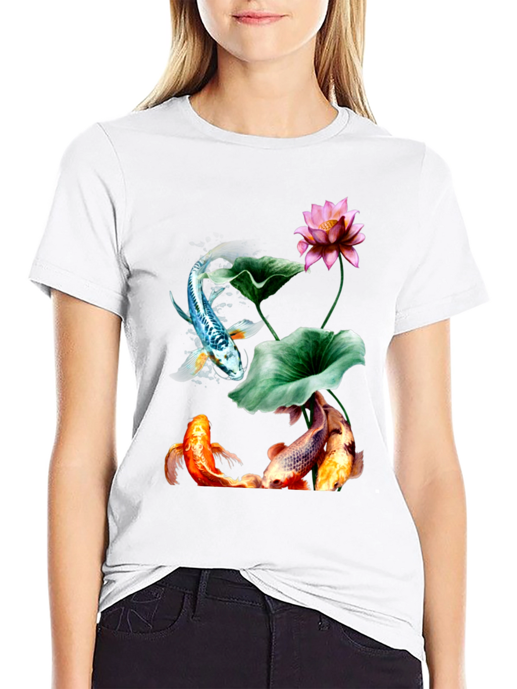 Koi Fish and Lotus Flower Graphic Tee