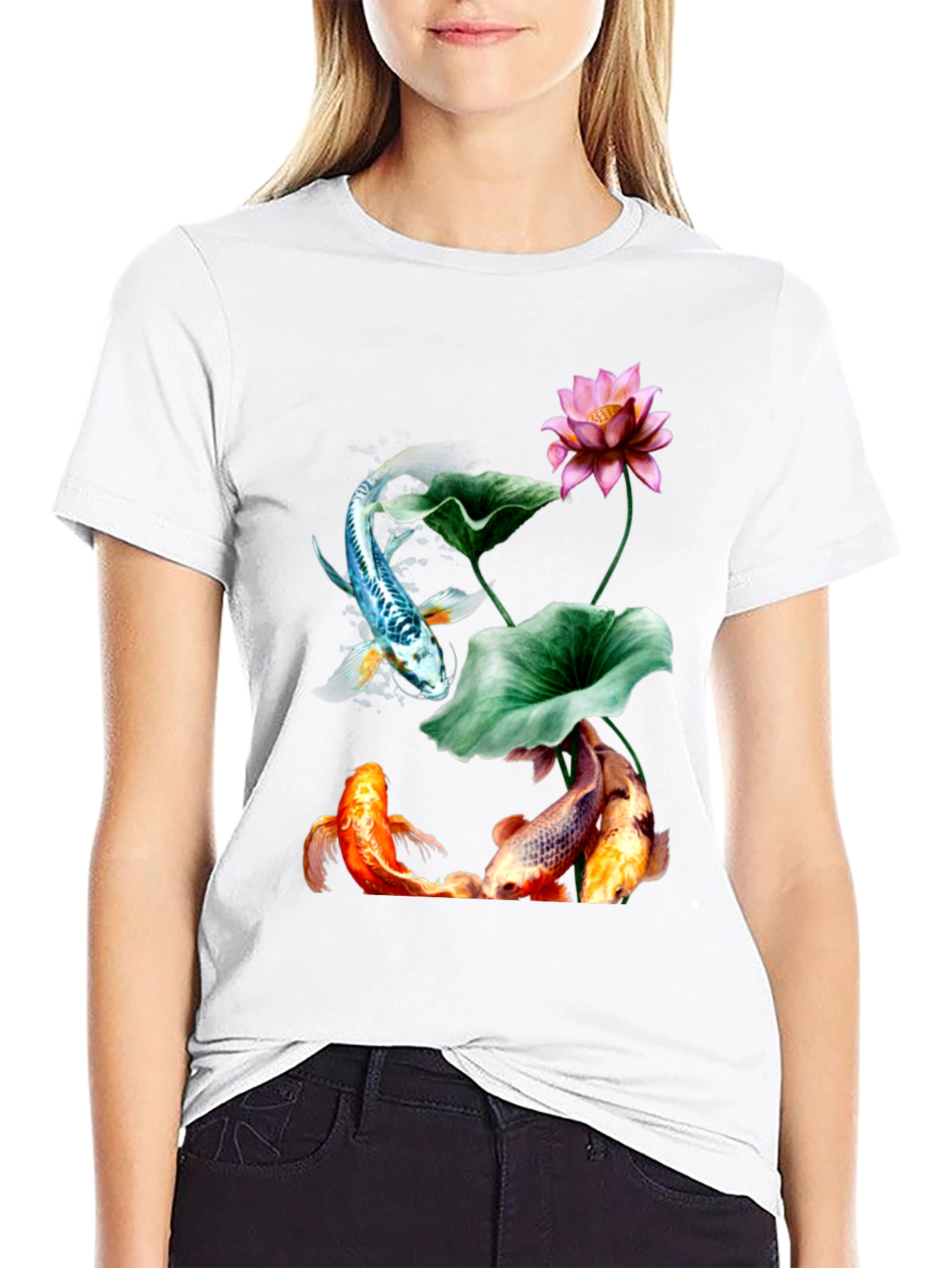Koi Fish and Lotus Flower Graphic Tee