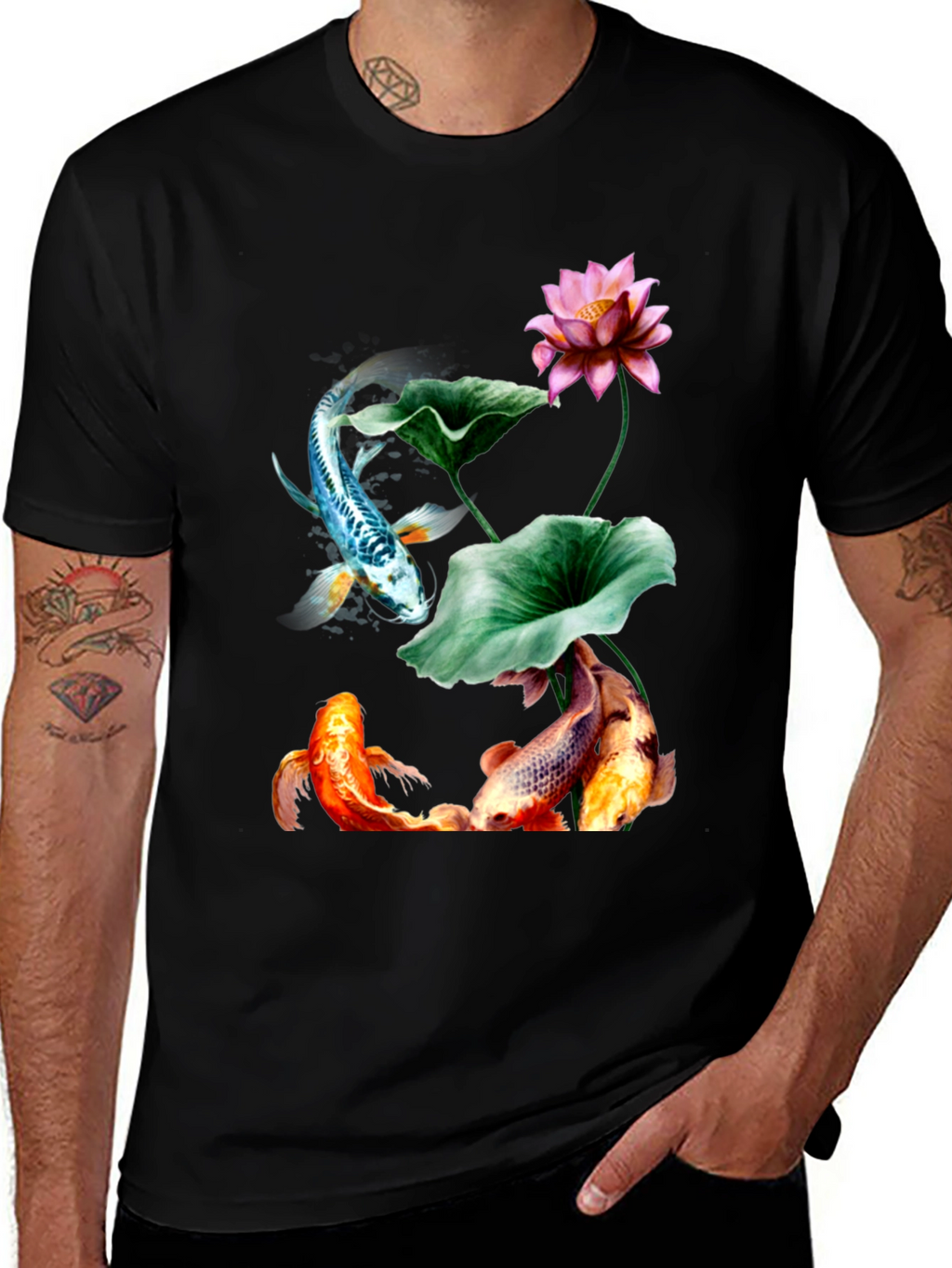 Koi Fish and Lotus Flower Graphic Tee