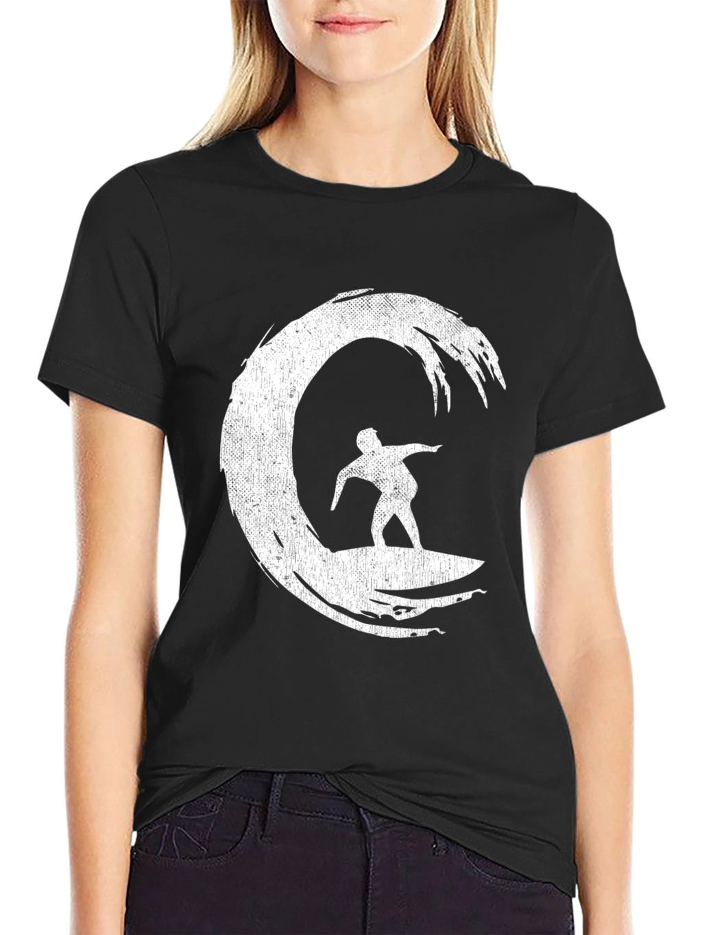 Surfer Wave Graphic T-Shirt - Black Cotton Tee