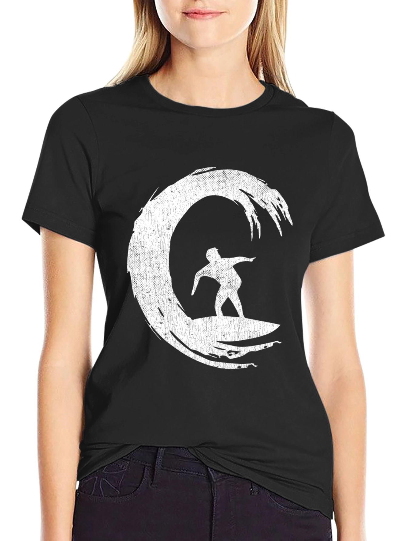 Surfer Wave Graphic T-Shirt - Black Cotton Tee