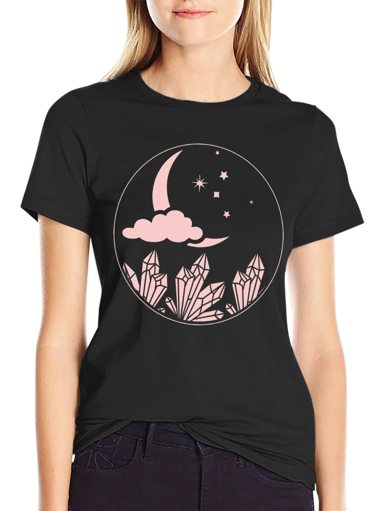 Moon Crystal Graphic Tee - Black Cotton Comfort Fit