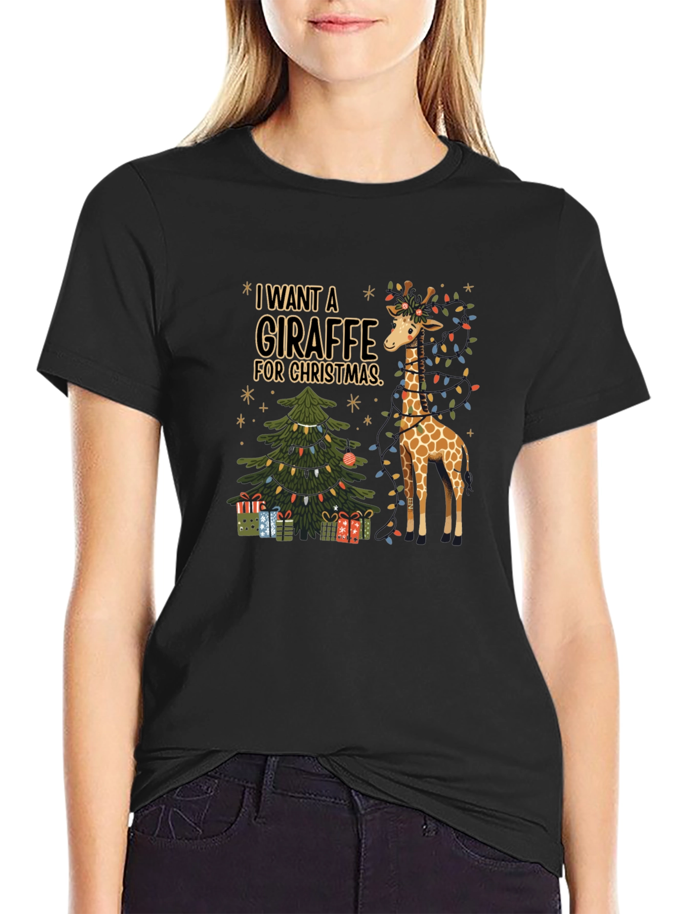 Giraffe Christmas T-Shirt - Holiday Graphic Tee