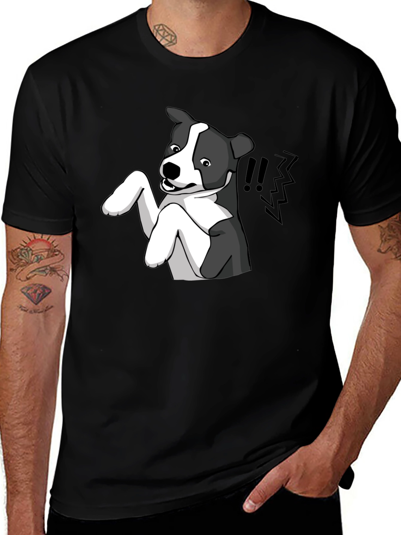 Dog Cartoon Graphic Tee - Mens Black T-Shirt