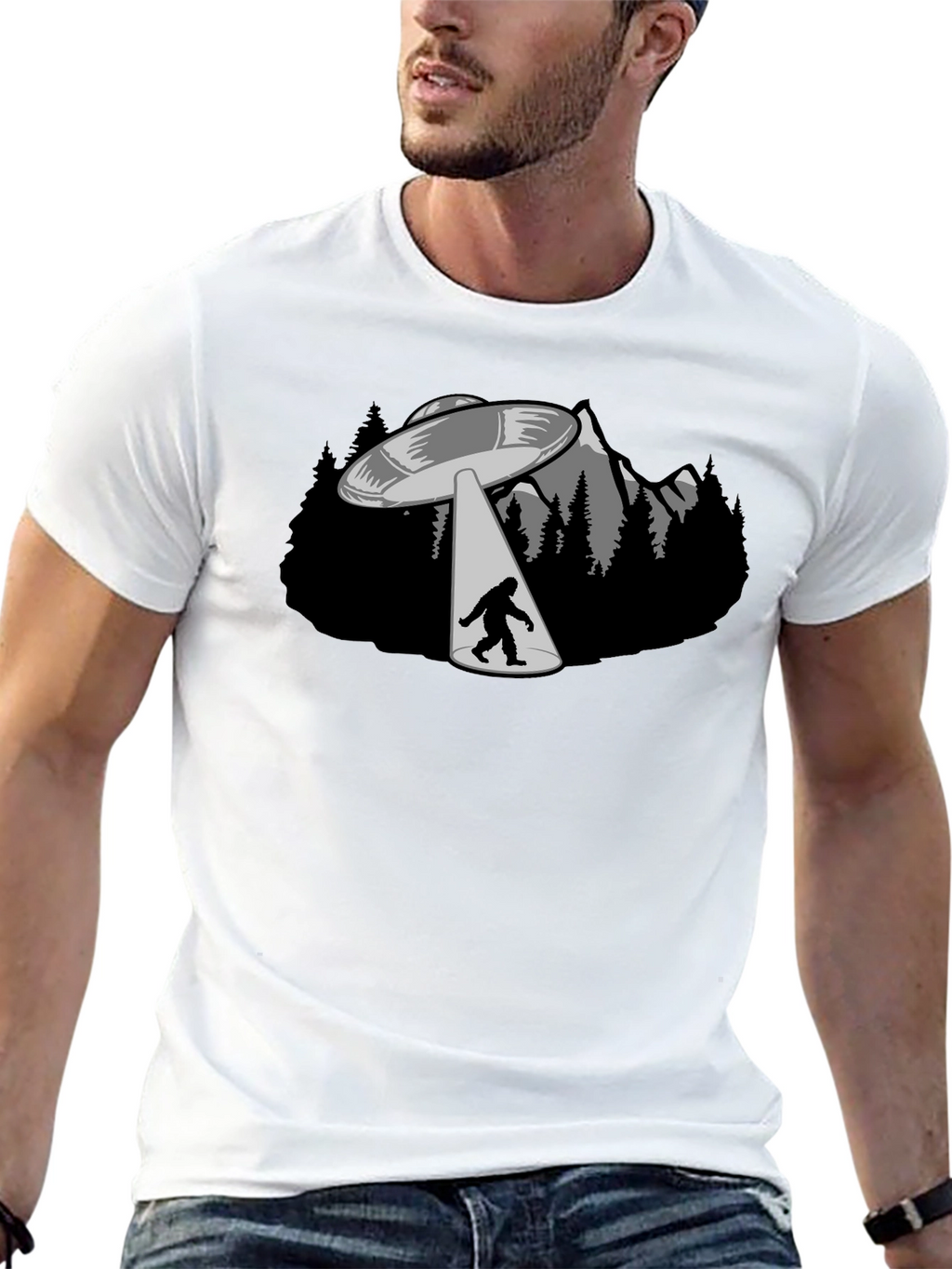UFO Abduction Bigfoot Graphic T-Shirt