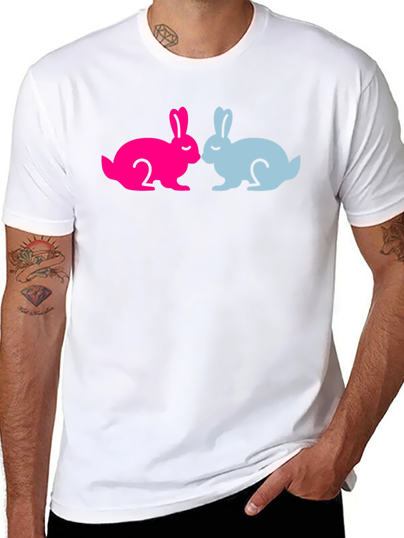 Cute Bunny Silhouette Graphic Tee - Black Cotton Blend
