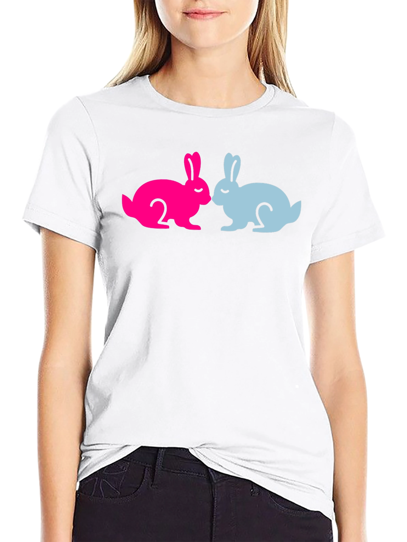 Cute Bunny Silhouette Graphic Tee - Black Cotton Blend